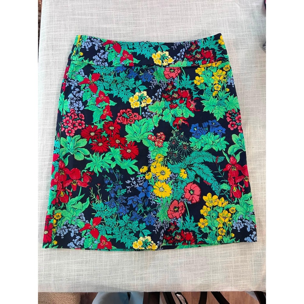 Talbots Floral Skirt Women 12 Navy Blue Multi Botanical Cotton Blend Mini